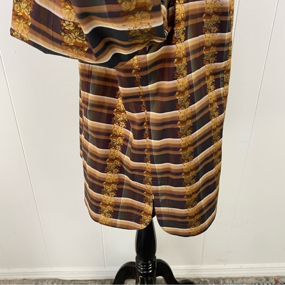 Austin Reed 70s VTG Plaid Paisley Print Button Up Blouse Size 16W Brown Gold - Picture 6 of 14
